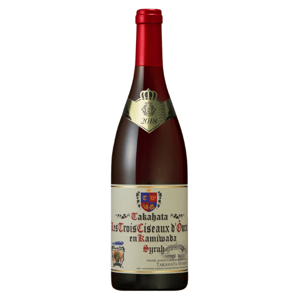 Wein Japan Flasche Syrah 2018 Rotwein rot gold braun Les Trois Ciseaux d'Ôura en Kamiwada