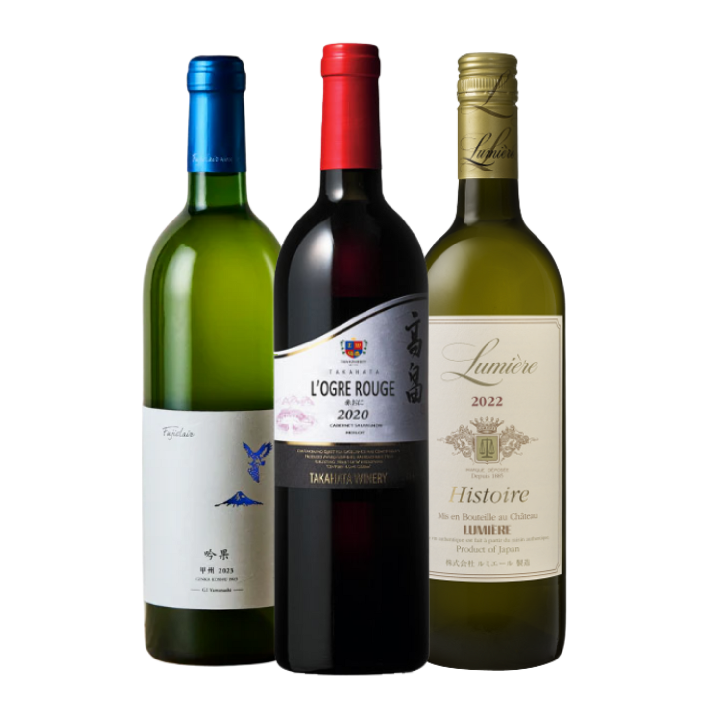 Japan Kennenlern Paket mit drei japanischen Weinen, darunter Rotwein und Weißwein