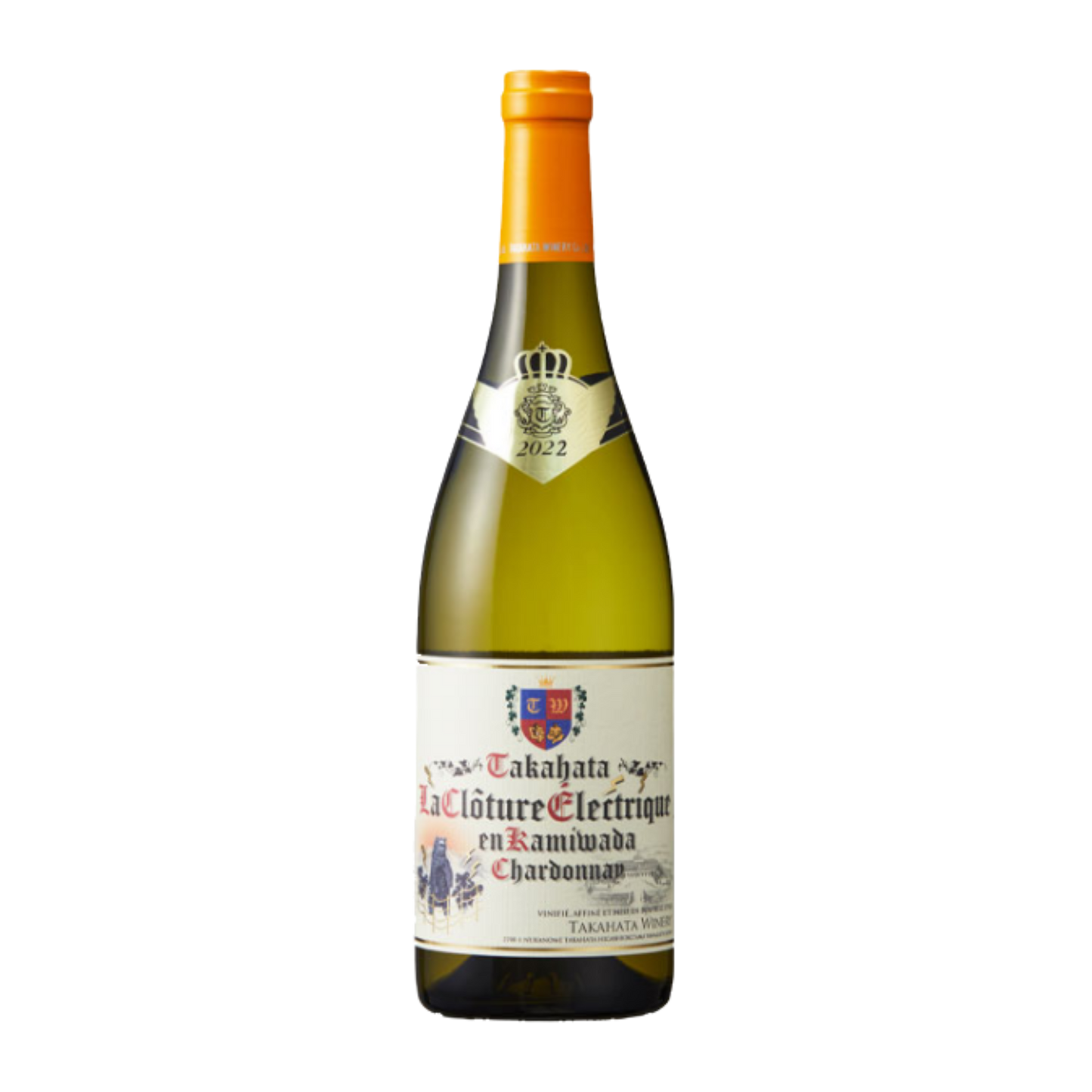 Wein Japan Weisswein Flasche orange grün gold beige Chardonnay 2022 Weisswein La Cloture Electrique Takahata